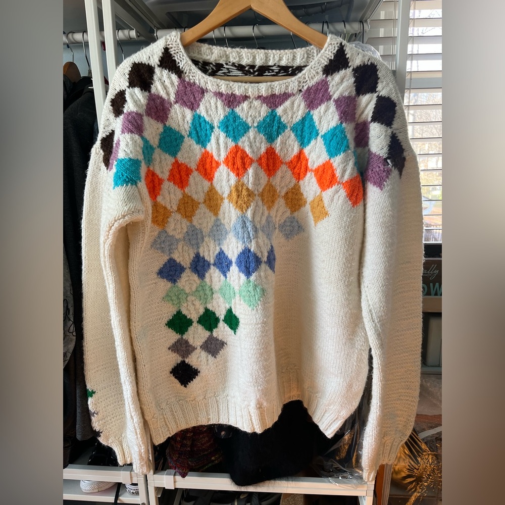 Vintage Handmade Colorful Argyle Pattern Scandigirl Eclectic Grandpa Sweater